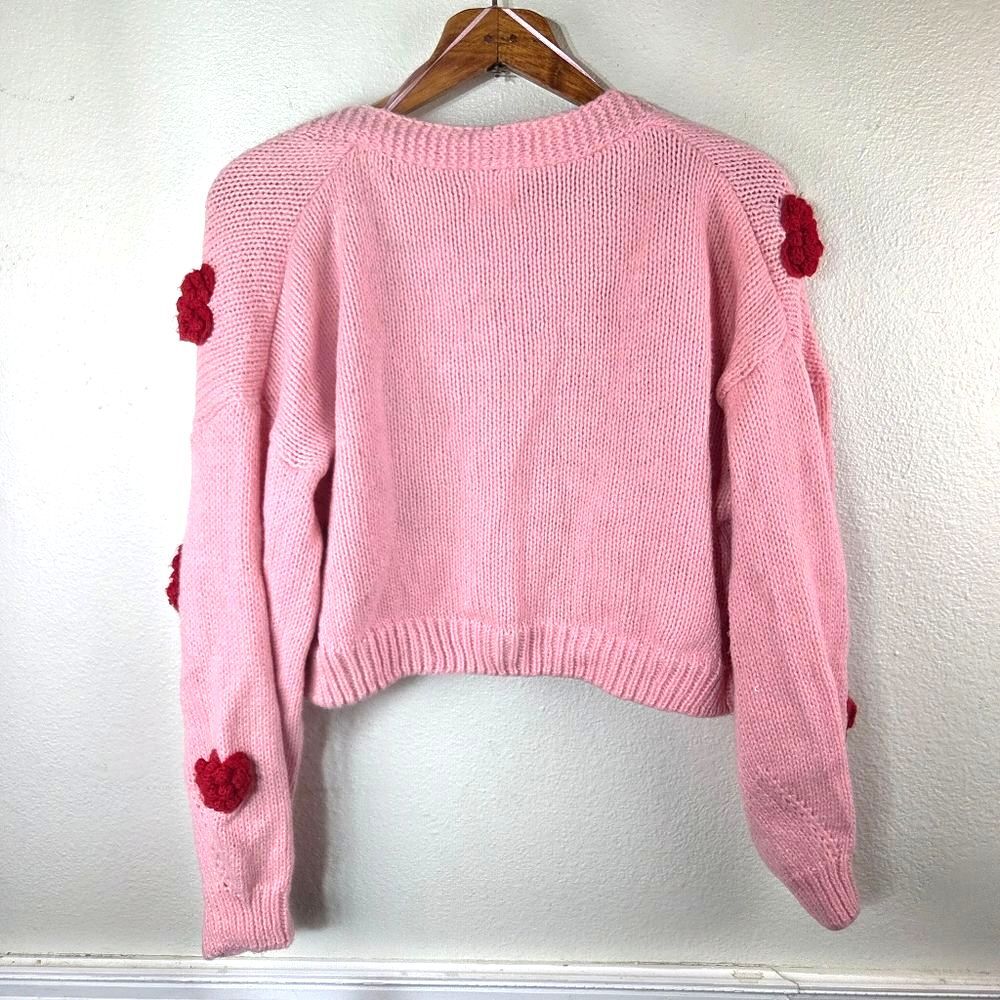Luna Ivy Women's NWT Pink Heart-Embellished Women's Sweater Size Medium - Picture 4 of 11